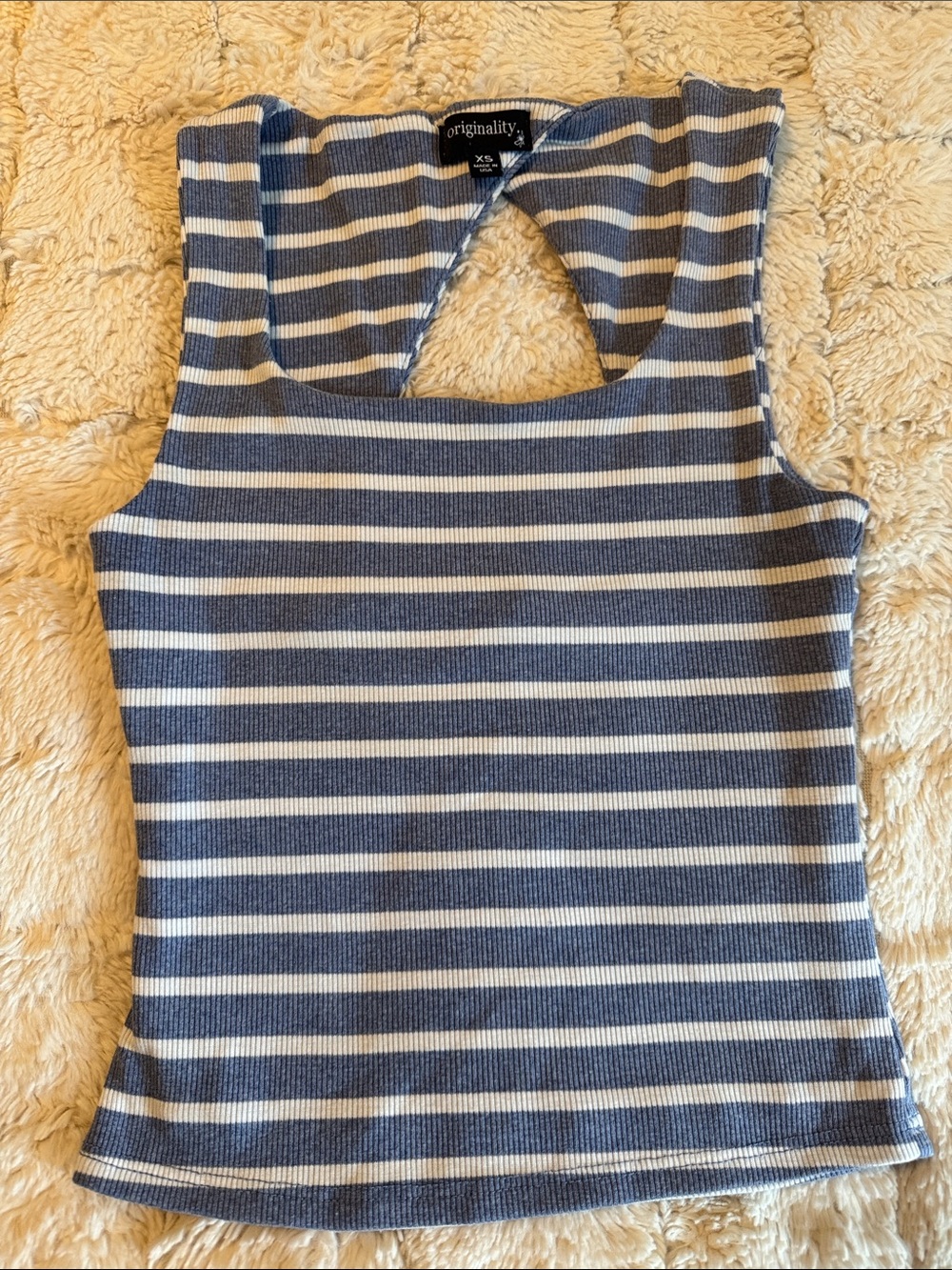 Originality Striped Ribbed Tank - Navy & White